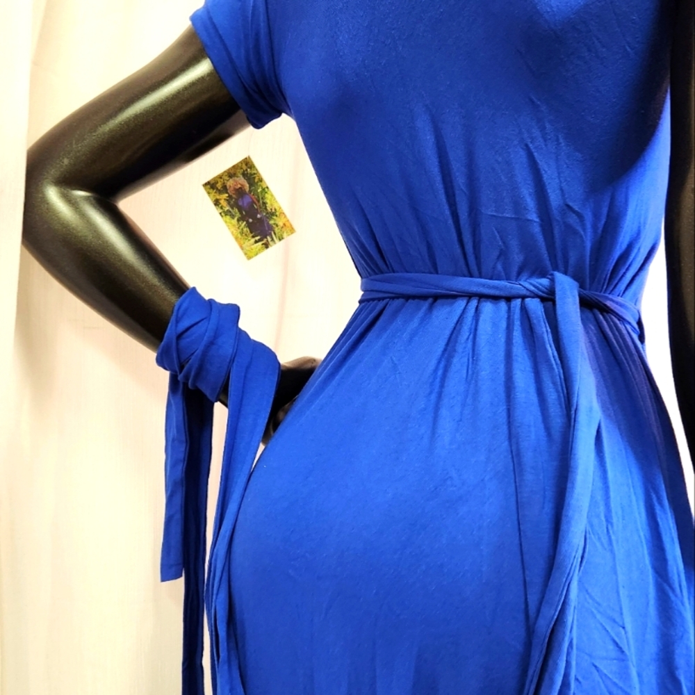 Royal Blue Maxi Wrap Dress-Custom Cut & Sewn - Picture 8 of 16